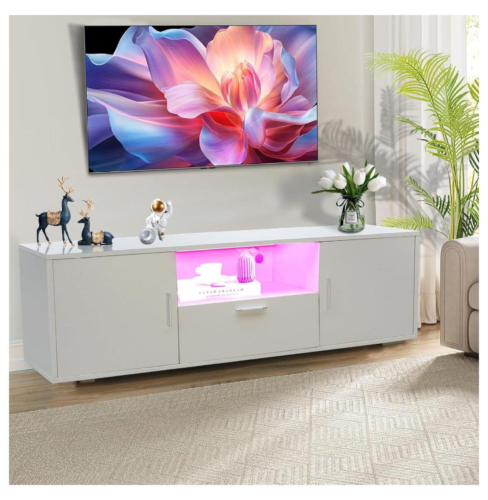 TV Stand for 55 Inch TVs, Modern LED Entertainment Center with Storage ...