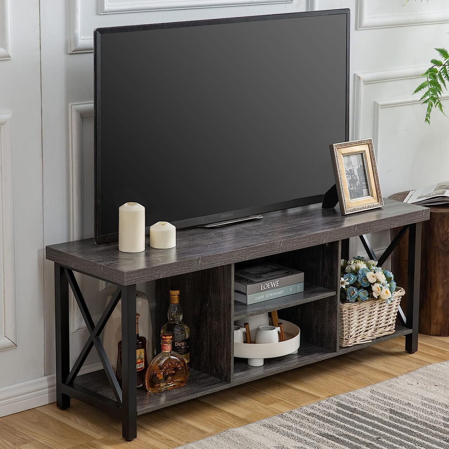 TV Stand for TV up to 55 Inches, TV with Open Storage, TV