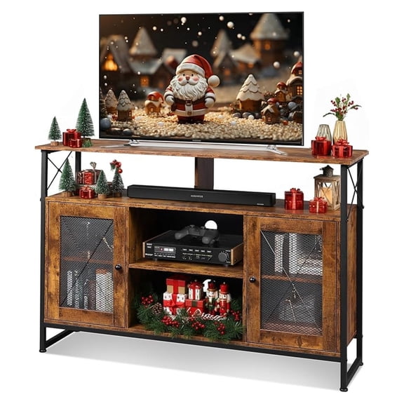 TV Stand 55 inch TV, Tall Entertainment Center with Storage, Farmhouse Industrial TV Console for Bedroom Living Room, Rustic Brown