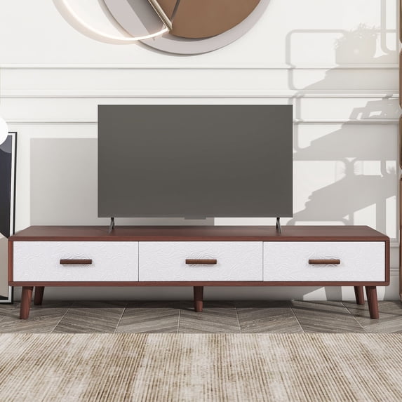 TV Stand, 63 Inch Entertainment Center with 3 Drawers Adorned with Embossed Patterns for TV up to 65+ inch, TV Console Table for Living Room, Bedroom, Office(Brown)
