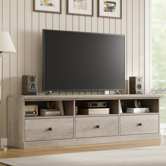 TV Stand for 65 to 75 Inch TVs, Mid-Century Modern Media Console with Storage Drawer & Open Shelves, 70 Inch Wide Entertainment Center for Living Room, Gray