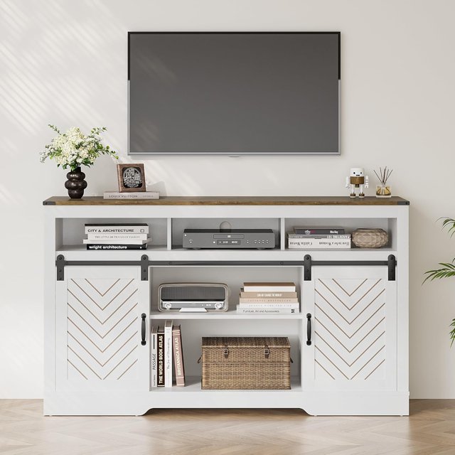 TV Stand for 65+ Inch TV Farmhouse 34'' Tall Entertainment Center for