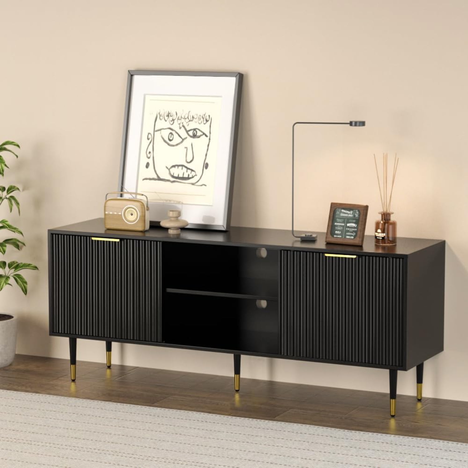 TV Stand for 65 Inch TV Fluted Doors Entertainment Center with TV