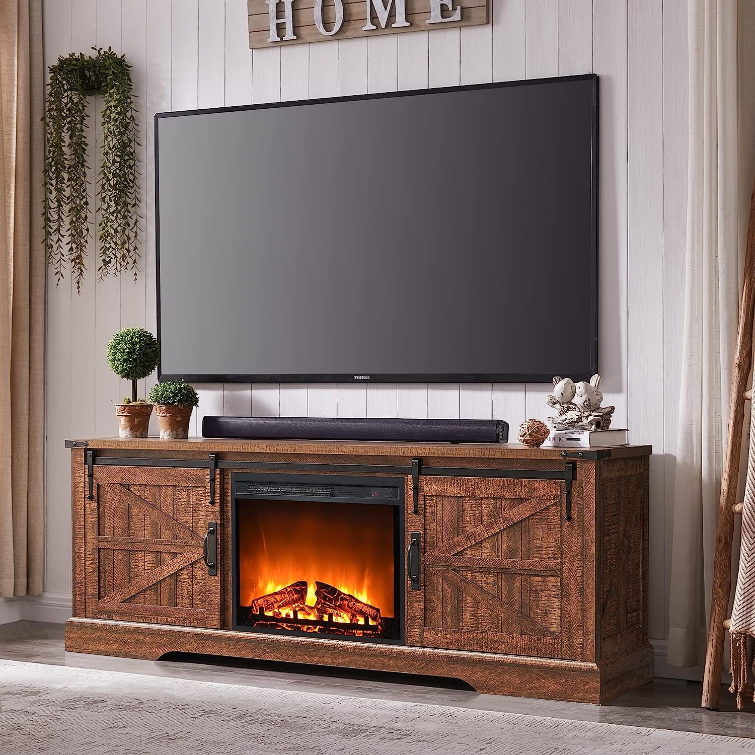 TV Stand for 65+ Inch TV Modern Farmhouse Entertainment Center with