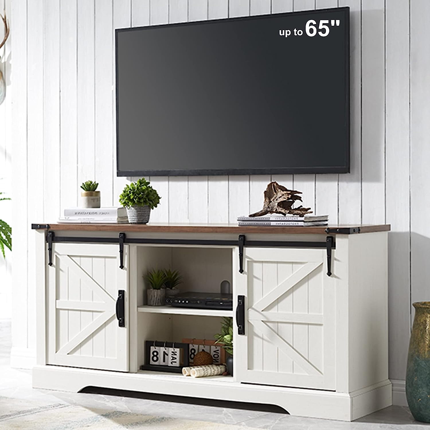 TV Stand for 65+ Inch TV Modern Farmhouse Entertainment Center with