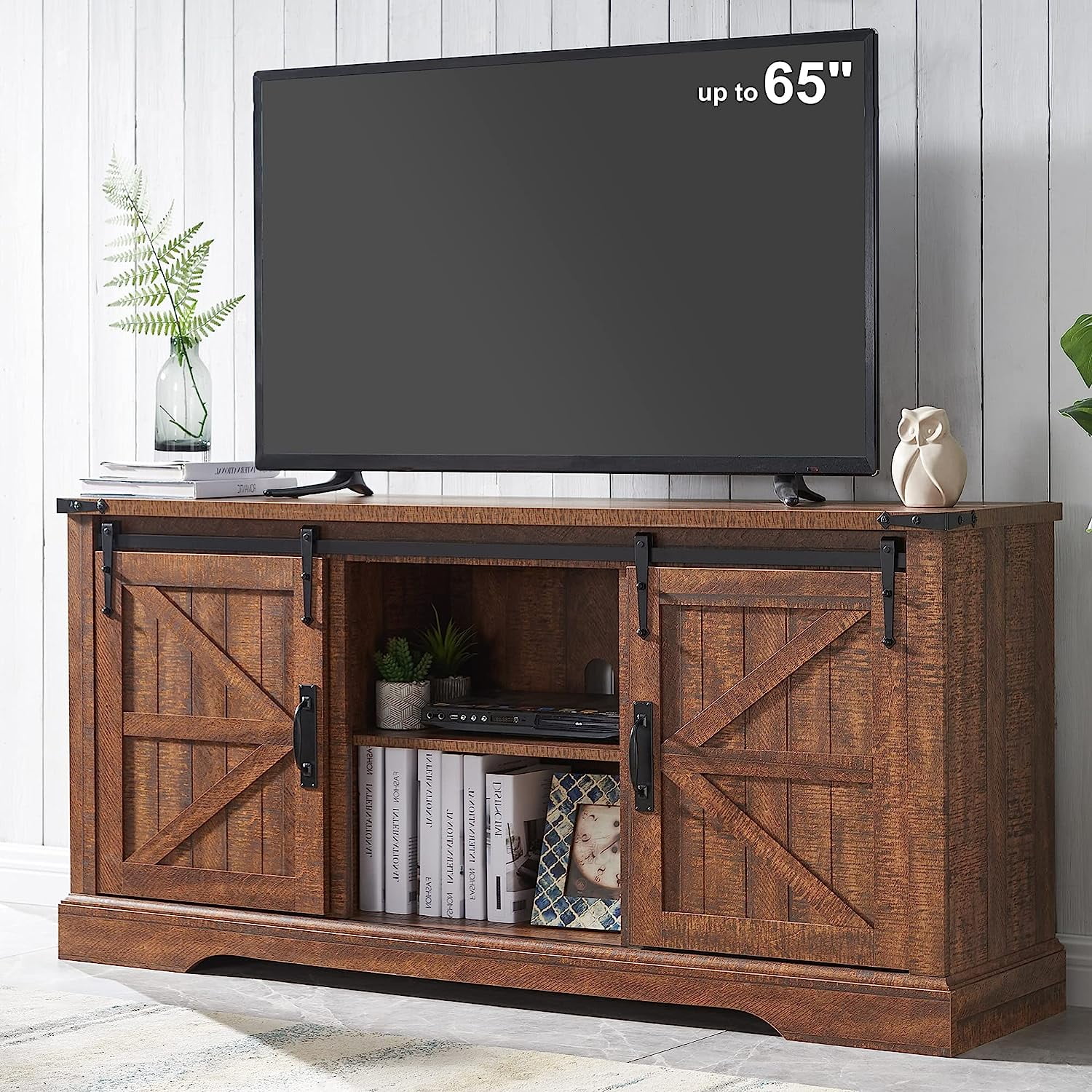 TV Stand for 65+ Inch TV Modern Farmhouse Entertainment Center with