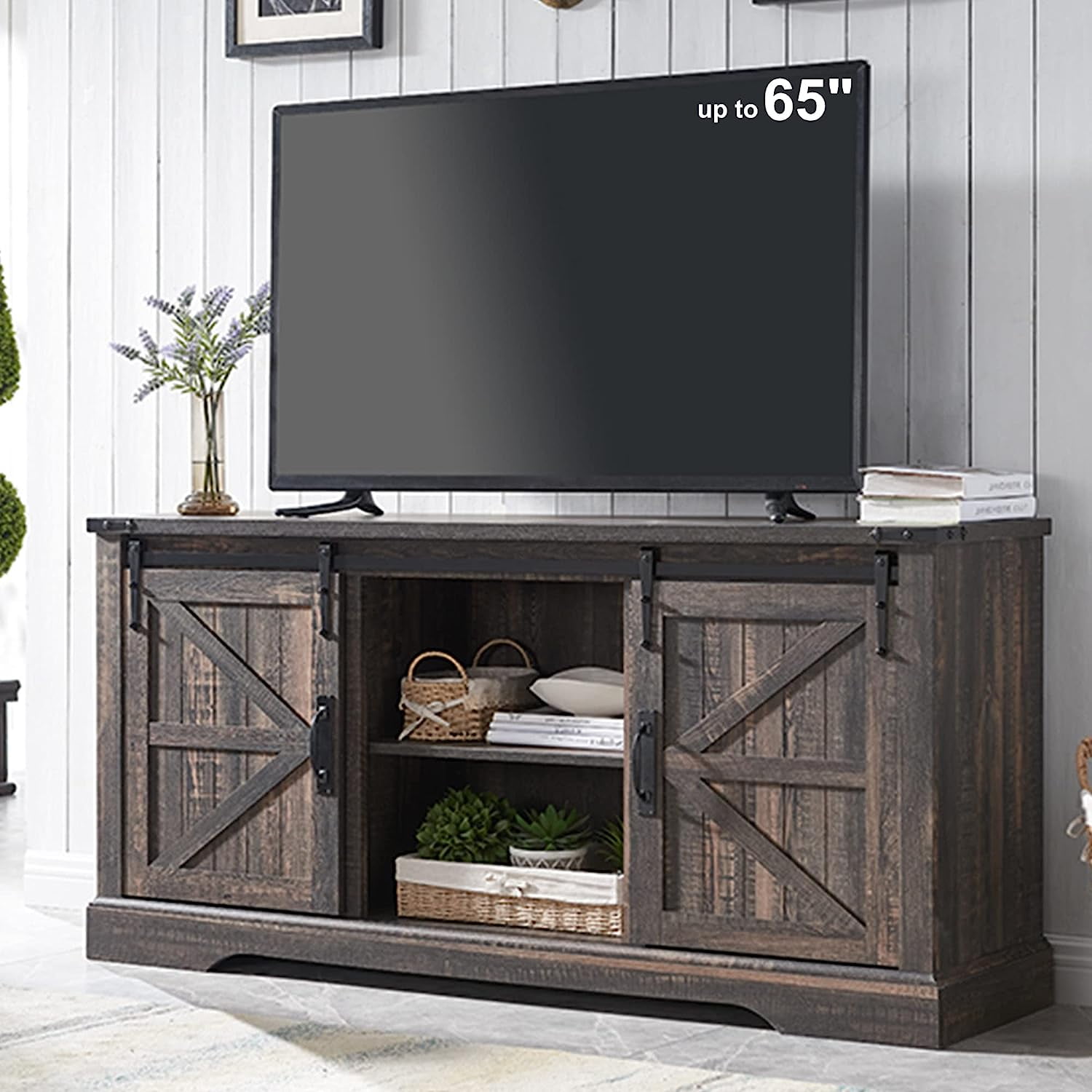 TV Stand for 65+ Inch TV Modern Farmhouse Entertainment Center with