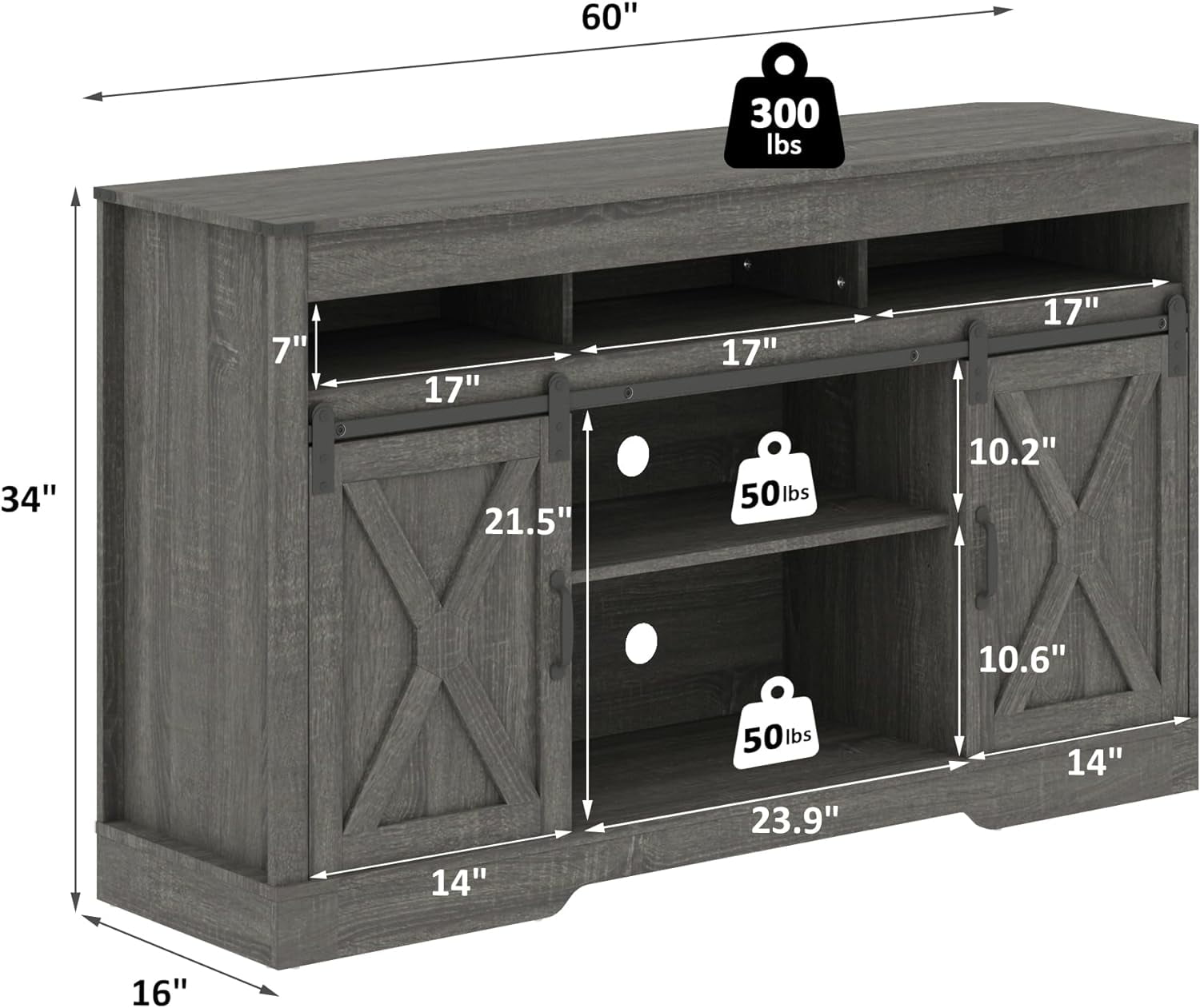 TV Stand for 65+ Inch TV, 34'' Tall Entertainment Center with Sliding
