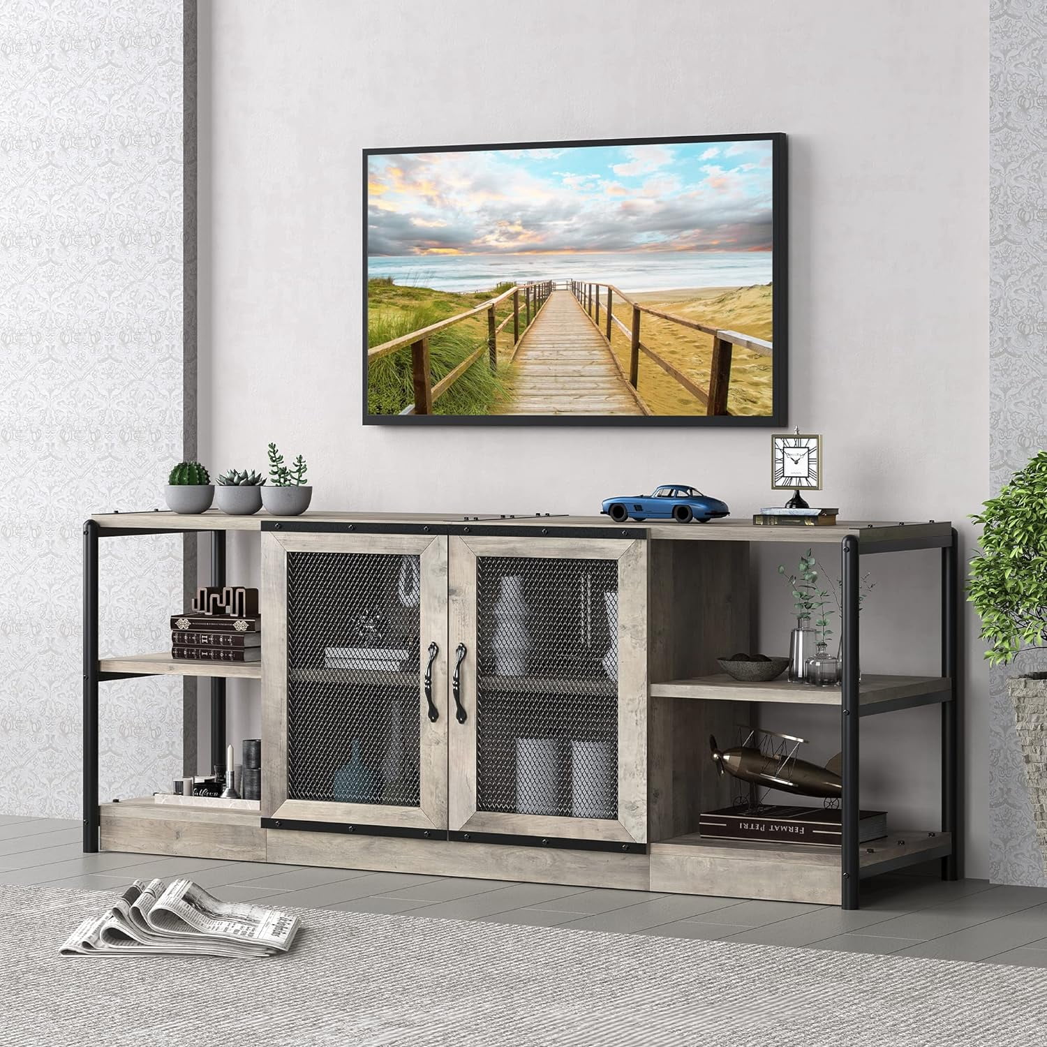TV Stand for 65+ Inch TV, Industrial TV Stand for Living Room