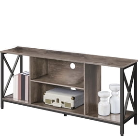 TV Stand for 65 Inch TV, Media Entertainment Center with Storage Shelves, Living Room Console Table with Open Compartments, Vintage Industrial Brown Wood Cabinet for Media Rooms, Brown.