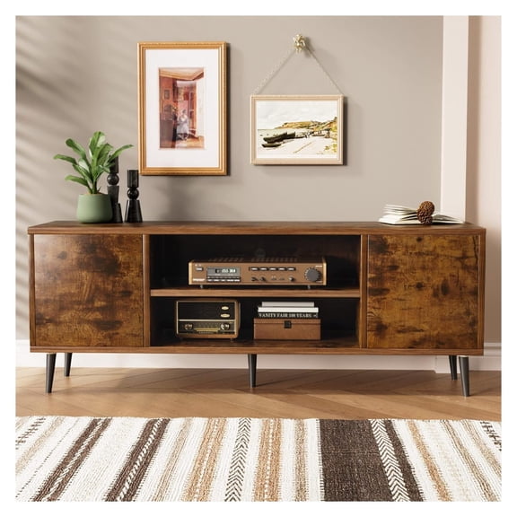 TV Stand for 65 Inch TV, Modern Entertainment Center with Storage Cabinet and Open Shelves, TV Console Table Media Cabinet for Living Room, Bedroom and Office (Rustic Brown)