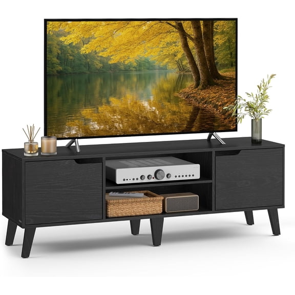TV Stand for 65-Inch TVs, Entertainment Center with Adjustable Shelf, 58-Inch Long Media Console Table, Transitional Style, for Living Room, Bedroom, Ebony Black ULTV556B01