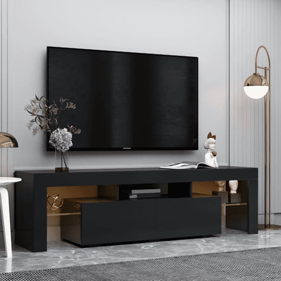 TV Stand for 70 Inch TV, Entertainment Center with Storage Cabinets and LED Light, 20 Colors LED TV Stand with Remote Control Lights for Living Room Bedroom (Black)