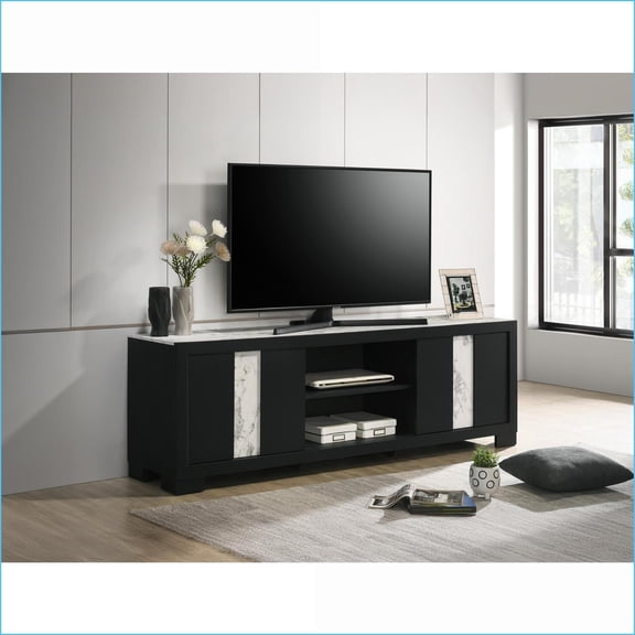 TV Stand, 72 Contemporary Wood Entertainment Console with Storage | Black & White Finish | TV Size 60-69 Inches
