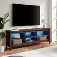 TV Stand for 75 Inch TV with 16 Changable LED Lights Wood Entertainment