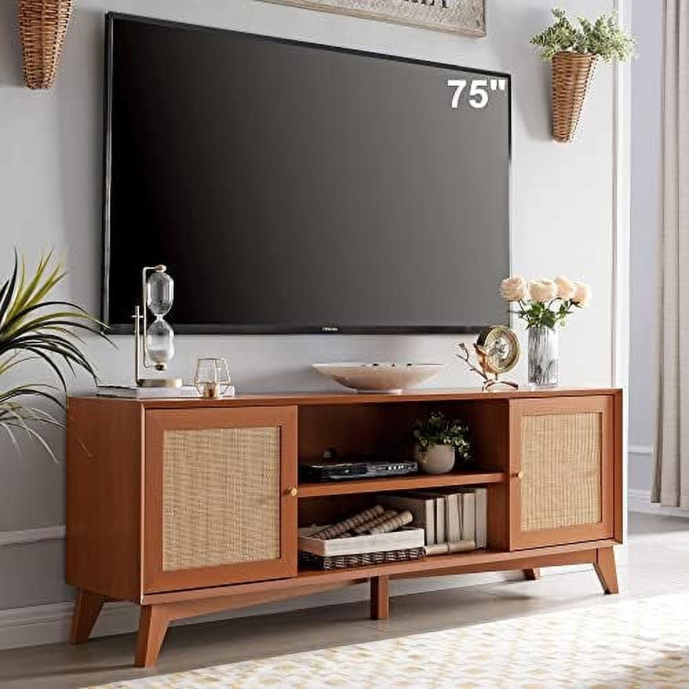 TV Stand for 75+ Inch TV, Mid Century Entertainment Center with Natural