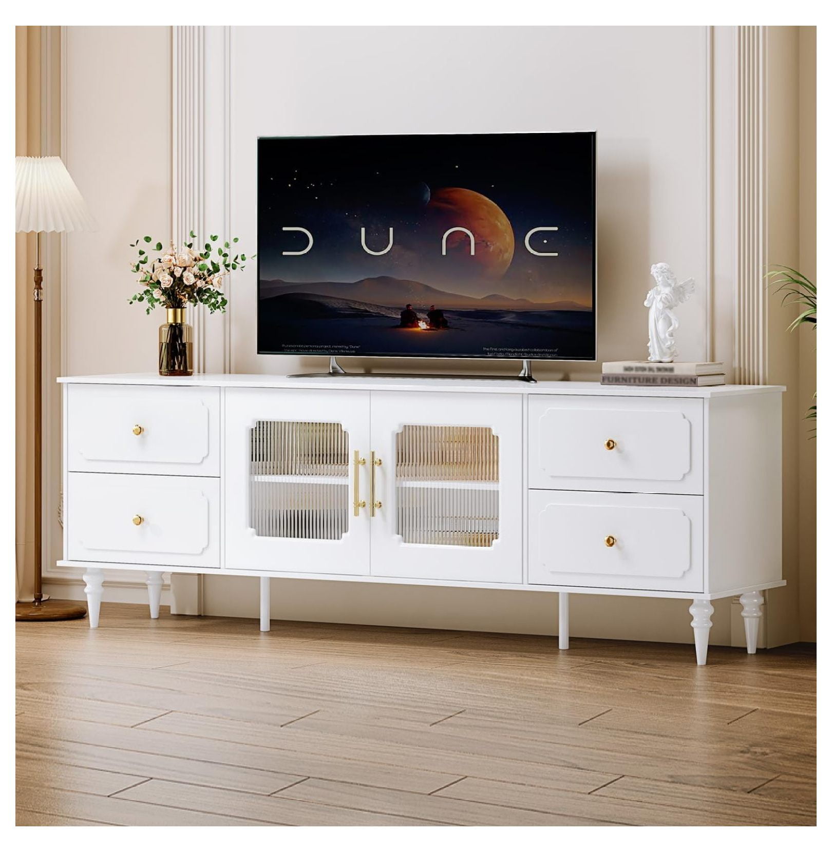 TV Stand for 75+ Inch TV, Modern Living Room Entertainment Center with