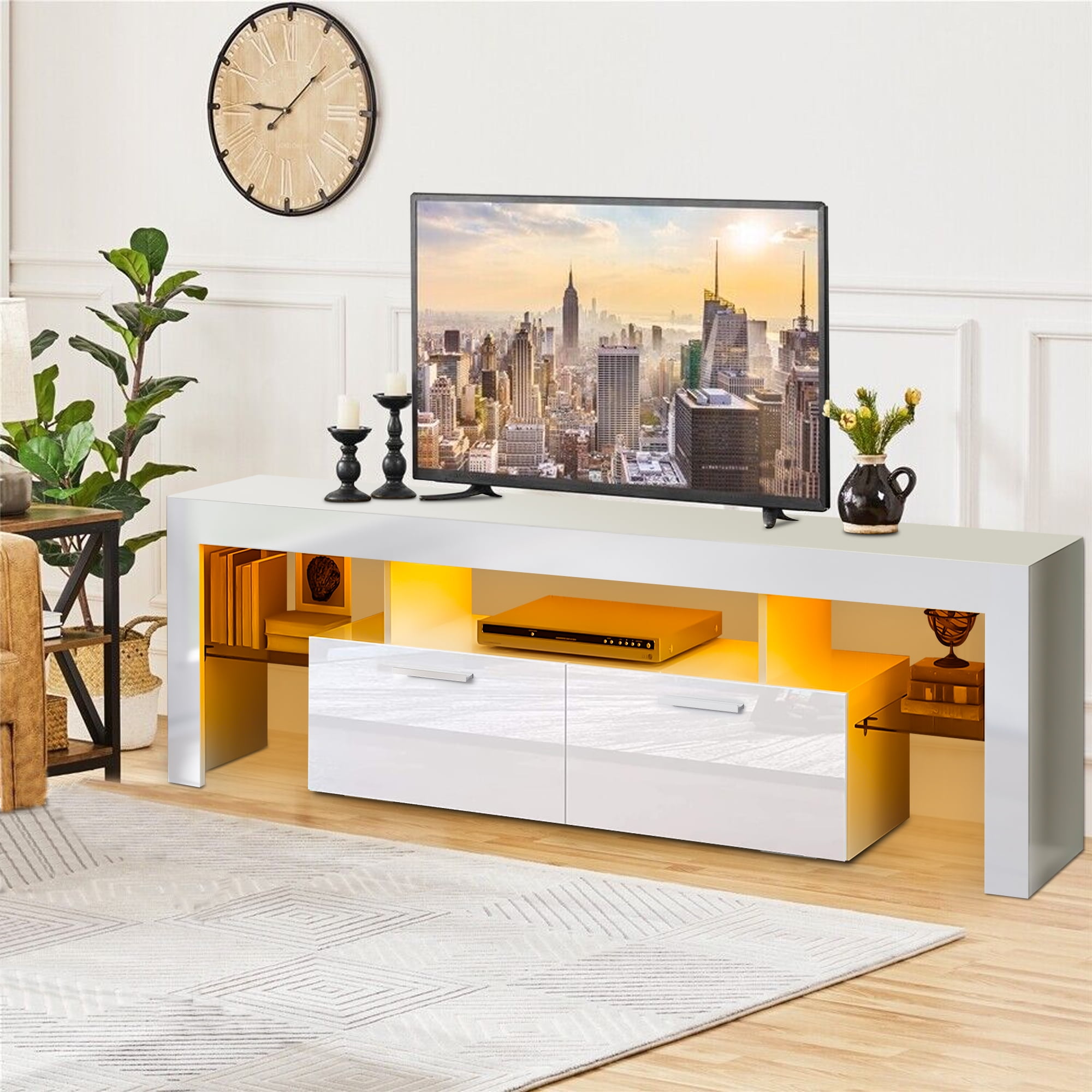 TV Stand for 75 inch TVs, HSUNNS Contemporary High Glossy TV