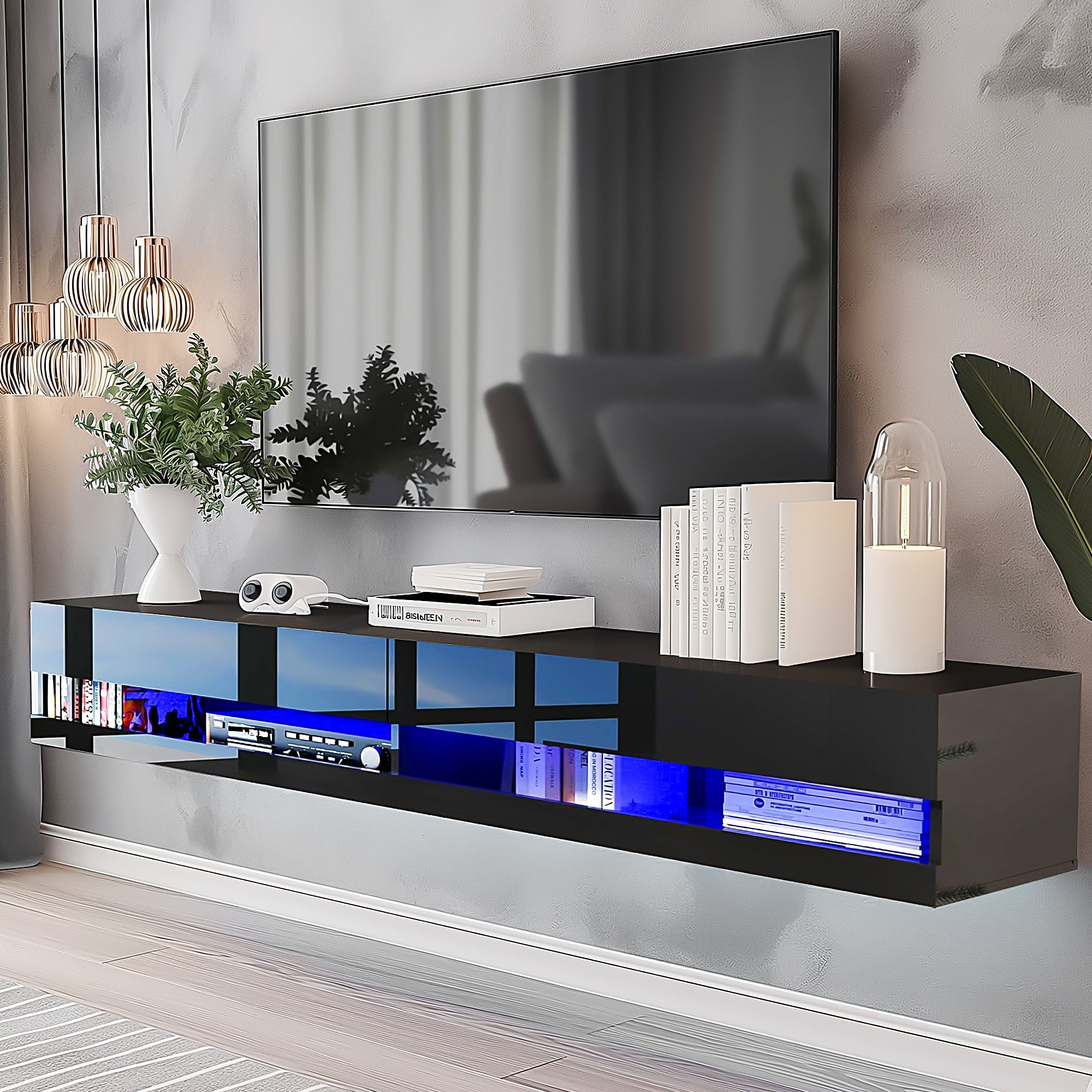 Paproos 75 inch Floating TV Stand with LED Lights, Wall Paproos 75 inch Floating TV Stand with LED Lights, Wall