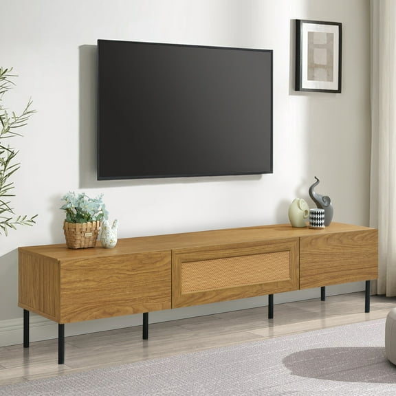 TV Stand for 80" TVs, Mid Century Console Cabinet with 3 Flip-Down Drawers and Metal Legs, Entertainment Center with Storage, Wooden Media Console, for Living Room, Bedroom