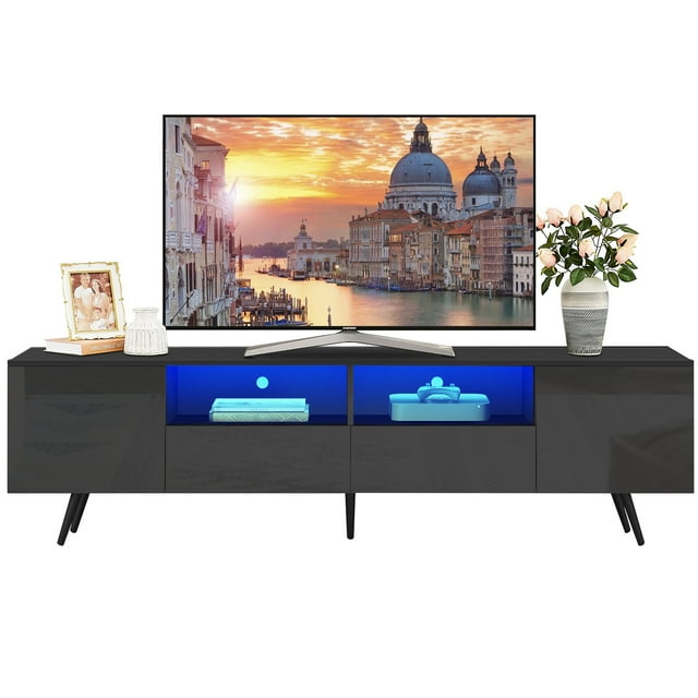 TV Stand for 80 inch TVs, HSUNNS Contemporary Black TV