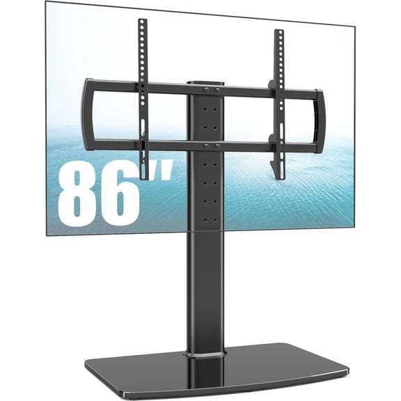 TV Stand/Base Tabletop TV Stand with Wall Mount for 40 to 86 inch 5 Level Height Adjustable, Heavy Duty Tempered Glass Base, Holds up to 132lbs Screens, HT03B-003