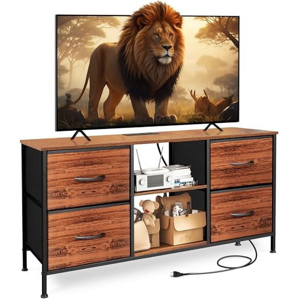 TV Stand For Up To 55 Inch TVs With 4 Drawers & Open Shelves - Modern Entertainment Center Dresser For Living Room, Bedroom