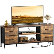 TV Stand for Bedroom, Television Stand for TV up to 60 Inch Entertainment Center Dresser with 4 Drawers Open Storage Shelves for Living Room, Entryway