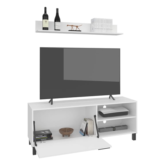 TV Stand Bryce Tv Stand Two Doors, Open Shelves And Spacious Top Surface, Modern Entertainment Unit, White,Entertainment Center