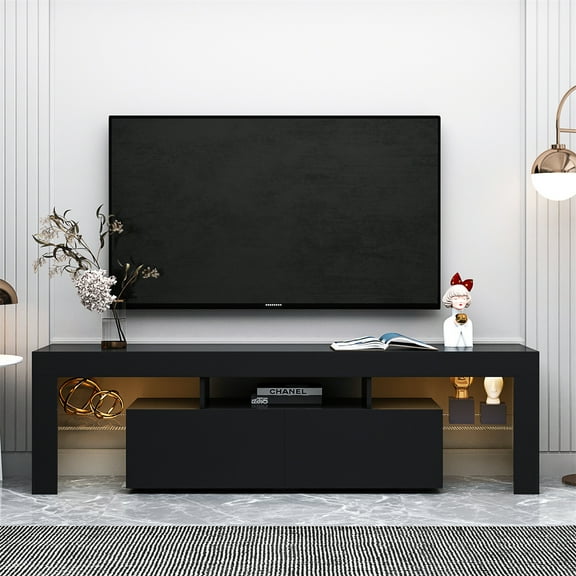TV Stand Cabinet, Fir Wood TV Console Media Cabinet with 2 Drawers, Modern Storage Cabinet TV Stand Entertainment Center for Living Room Bedroom Office, 17.7” H x 13.78” D x 63” L, Black