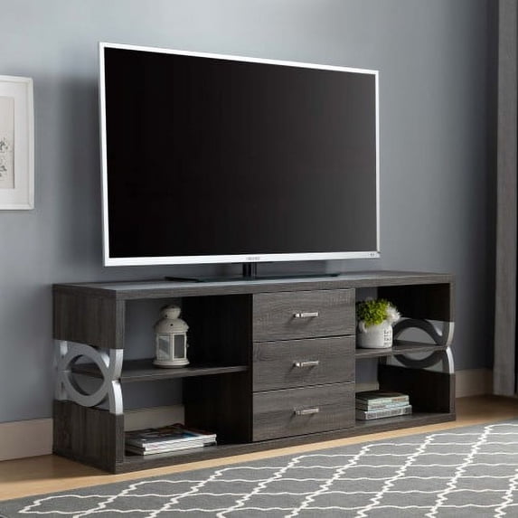TV Stand Distressed Grey & Silver