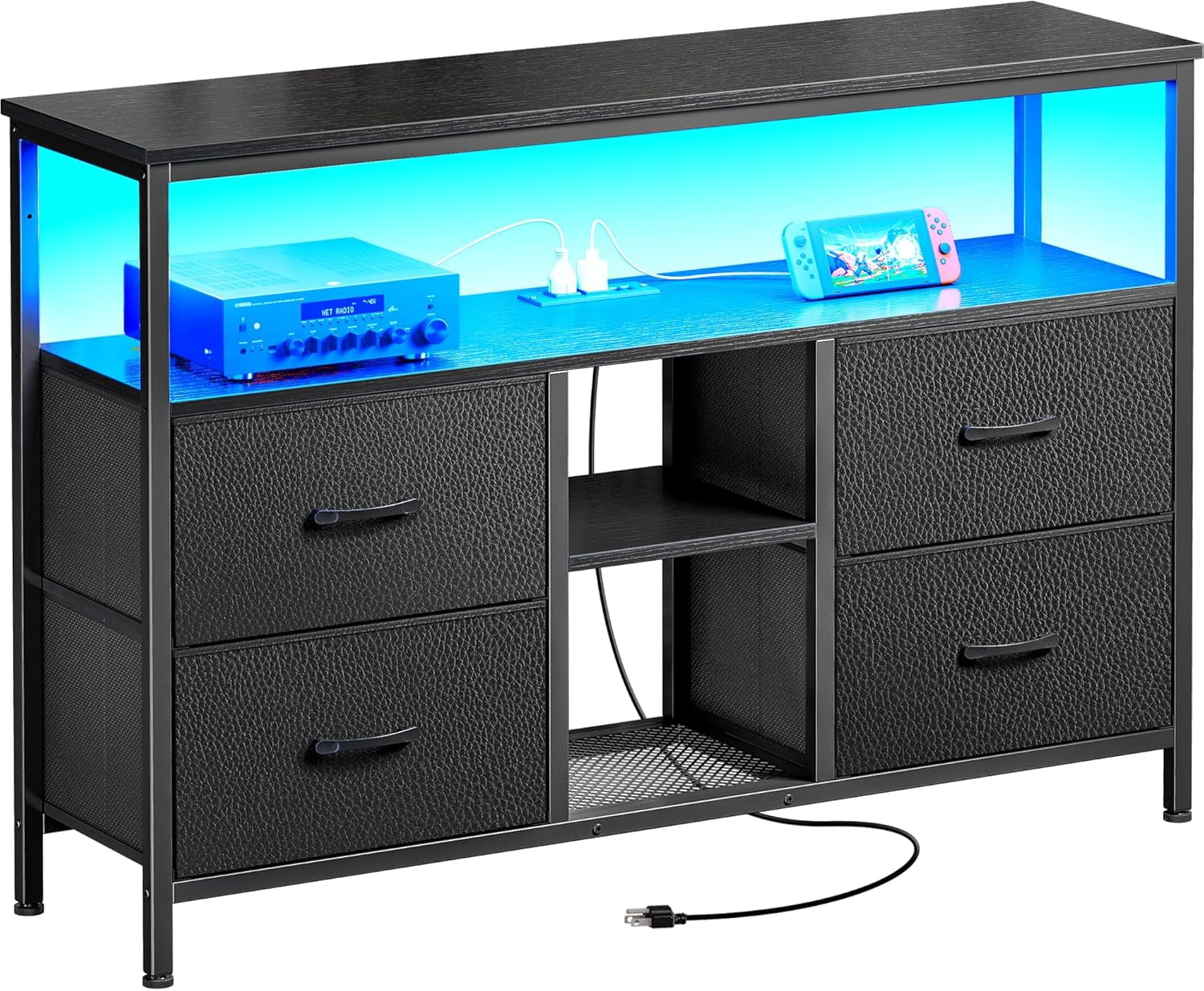 VASAGLE TV Stand With Power Outlets & LED Lights - For TVs Up To 75", Rustic Brown & Black, 70" Wide
