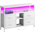 TV Stand Dresser with Power Outlets and LED Lights, 4 Drawers