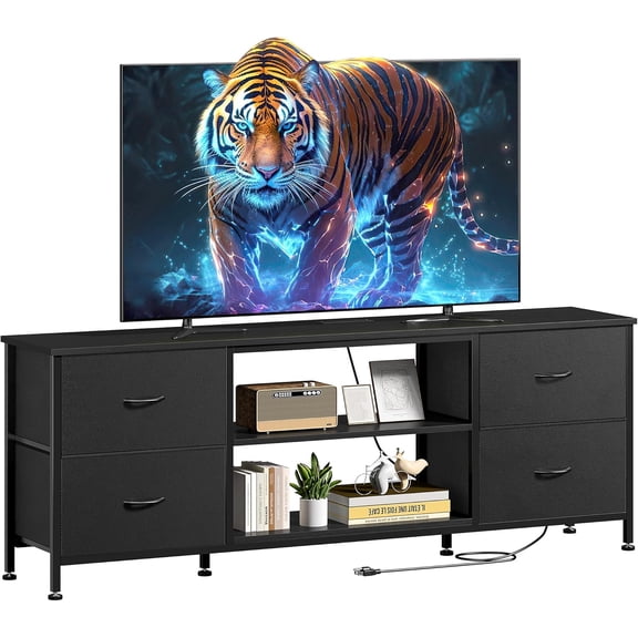 TV Stand Dresser for Bedroom - Entertainment Center with Power Outlet - Dressers with Open Shelves & Adjustable Feet for Living Room