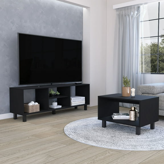 TV Stand Eclipse Living Room Duo Set with TV Stand And Coffee Table with Steel Accents,Entertainment Center