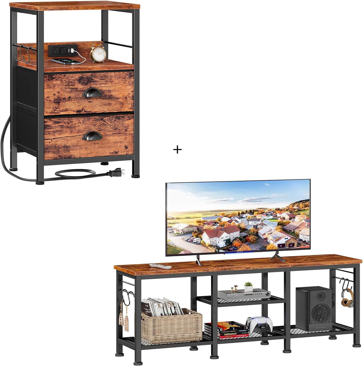 TV Stand and End Table, Entertainment Center for TVs up to 55 Inch, TV ...