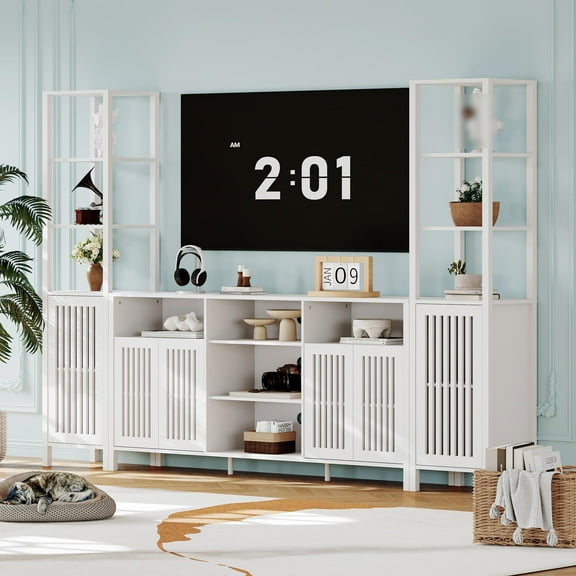 TV Stand,Entertainment Center with Bookshelves for TVs up to 75",Farmhouse Wall Unit TV Stand with Storage Cabinet & Adjustable Shelves,Media Console Table for Living Room, Bedroom