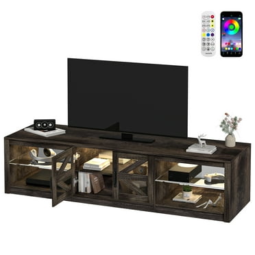 TV Stand, Farmhouse Entertainment Center, 78" Wood Sliding Barn Door Media TV Console Table with LED Light