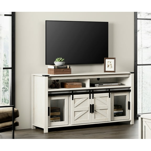 TV Stand Farmhouse Entertainment Center for TVs Up to 65 inch, Wood TV Media Console Table Cabinet Storage with Sliding Barn Doors for Living Room, Antique White