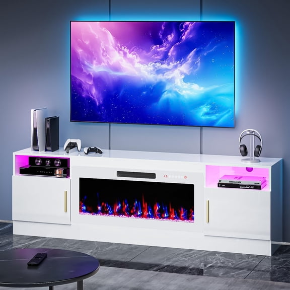 TV Stand with Fireplace, 36" Fireplace TV Stand LED Entertainment Center with Fireplace, 70 Inch Modern Electric Fireplace TV Stands for Living Room, White TV Stands with White Fireplaces