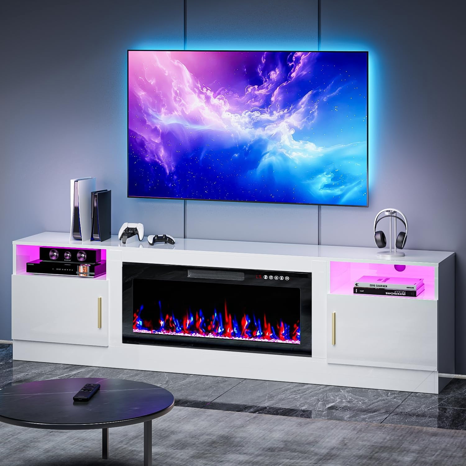 TV Stand with Fireplace, 36" Fireplace TV Stand LED Entertainment ...