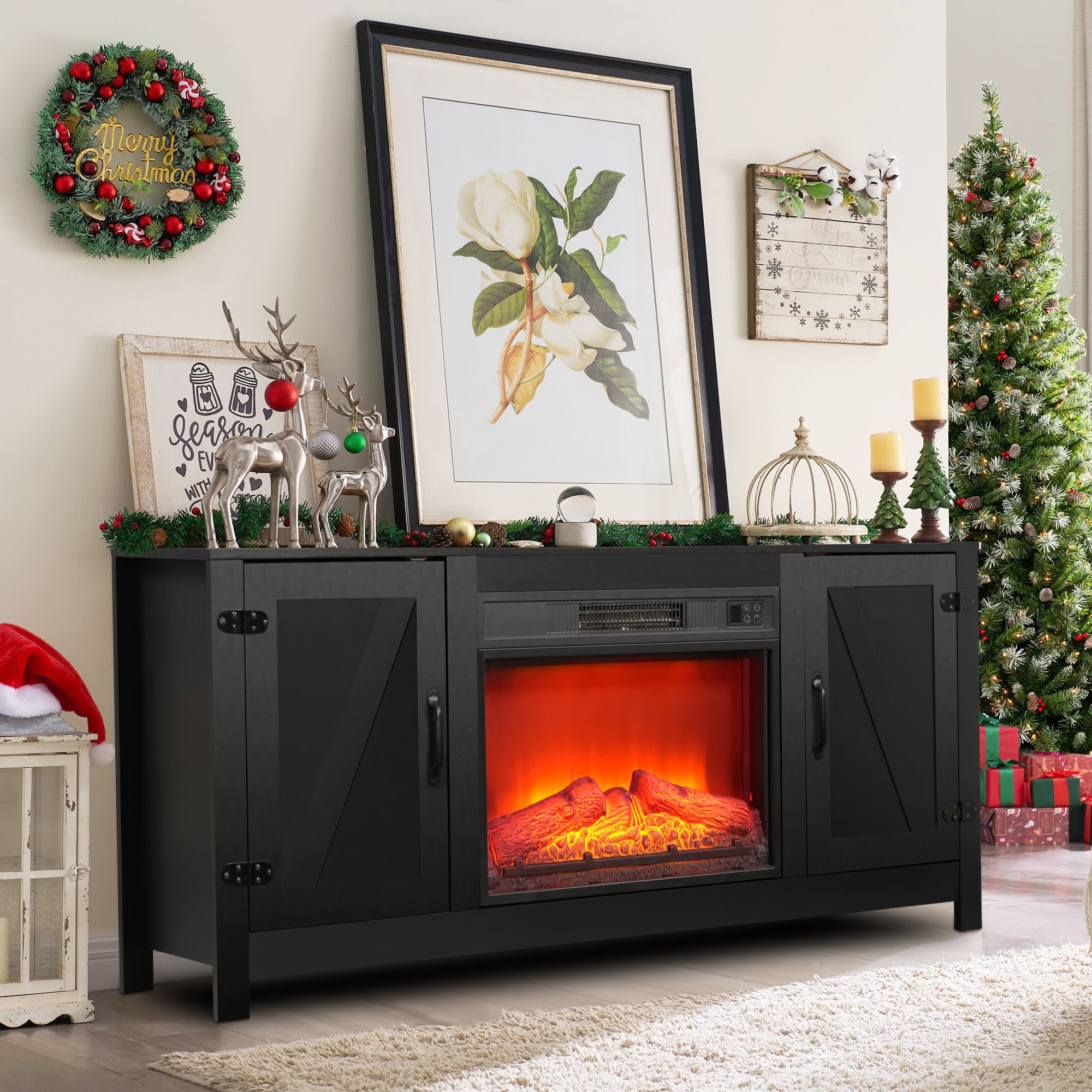 TV Stand with Fireplace, 58" Electric Fireplace Heater TV Stand for 65