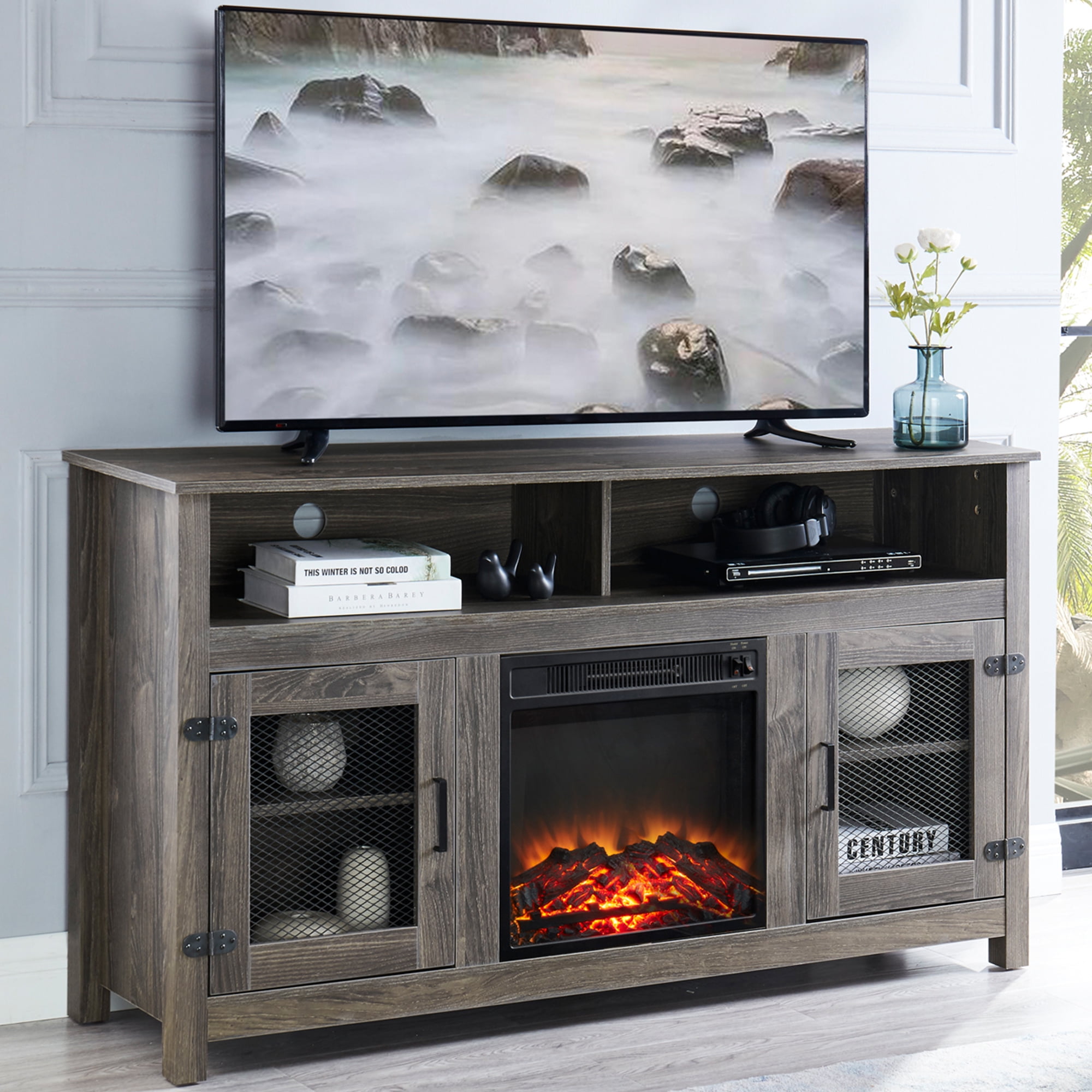 TV Stand with Fireplace, 58" Electric Fireplace Heater TV Stand for 65