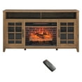 thumbnail image 1 of TV Stand with Fireplace, 58" Electric Fireplace Heater TV Stand for 65" TVs, Wood Fake Fireplace Heater, Electric Fireplace Entertainment Center, Black, TE1043, 1 of 8