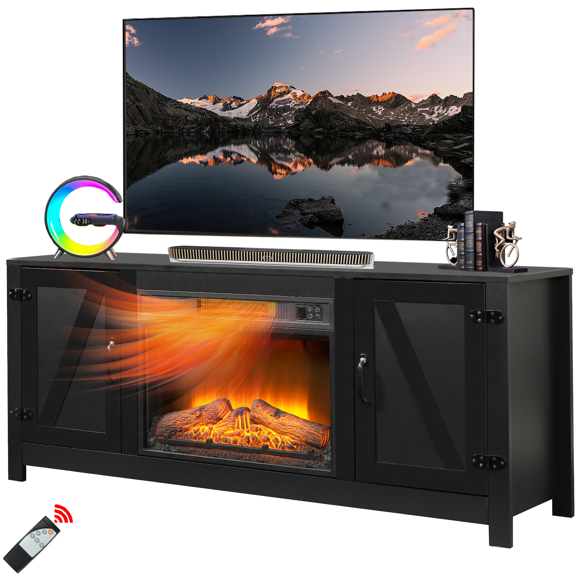 TV Stand with Fireplace, 58"L Farmhouse TV Stand with Electric