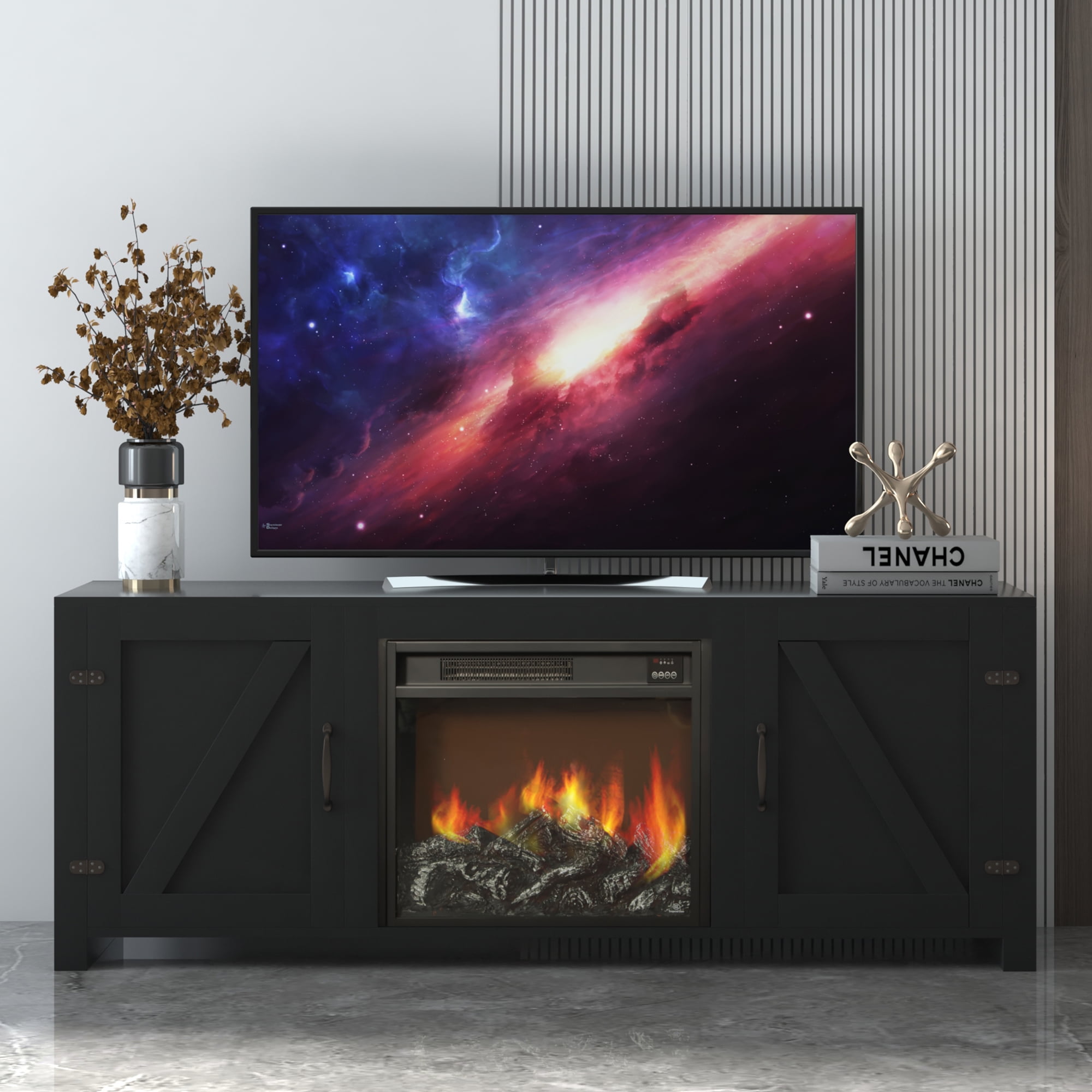 Fireplace TV Stand for TVs up to 65'', Rustic Electric Fireplace TV