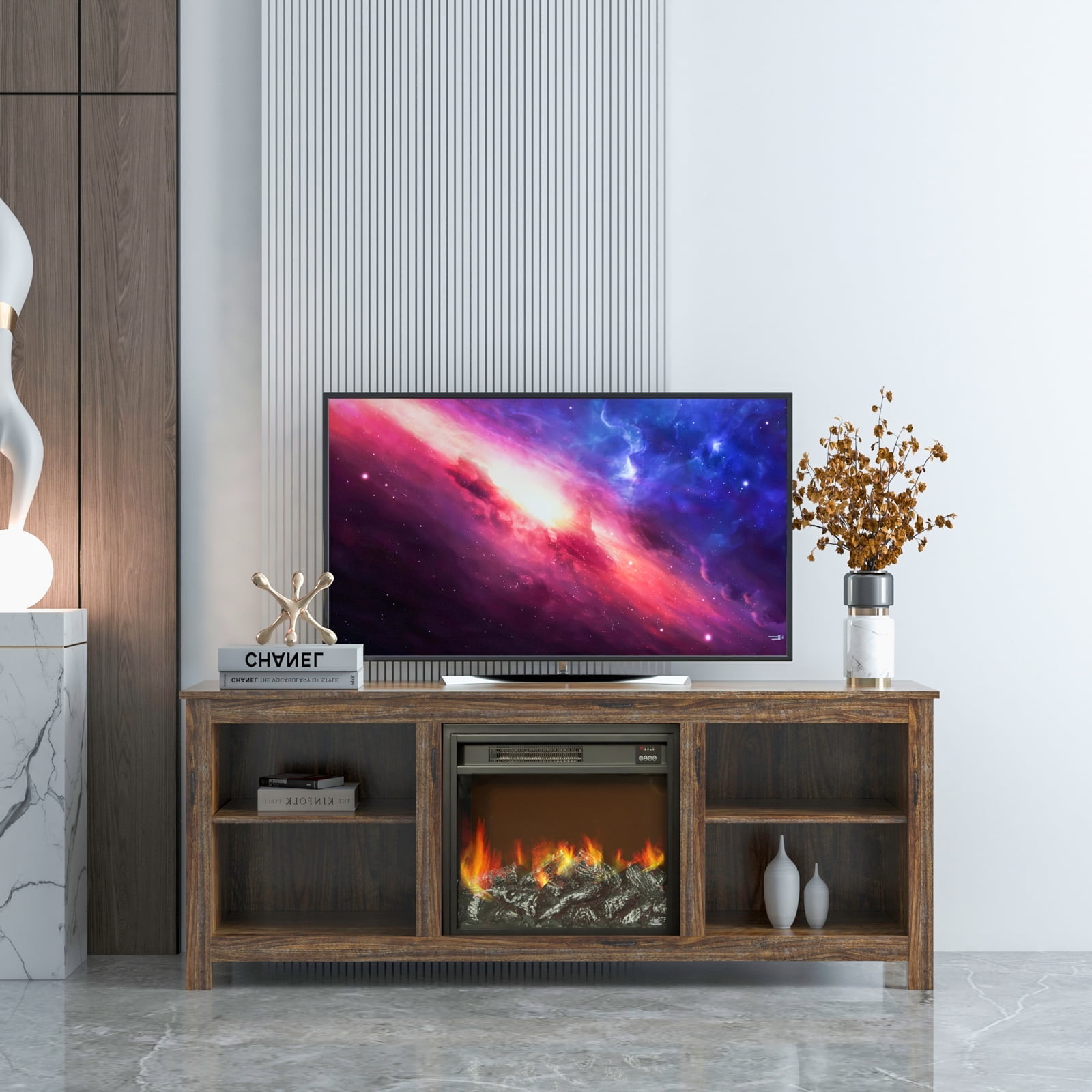 TV Stand with Fireplace for 65 Inch TV, Farmhouse Electric Fireplace TV