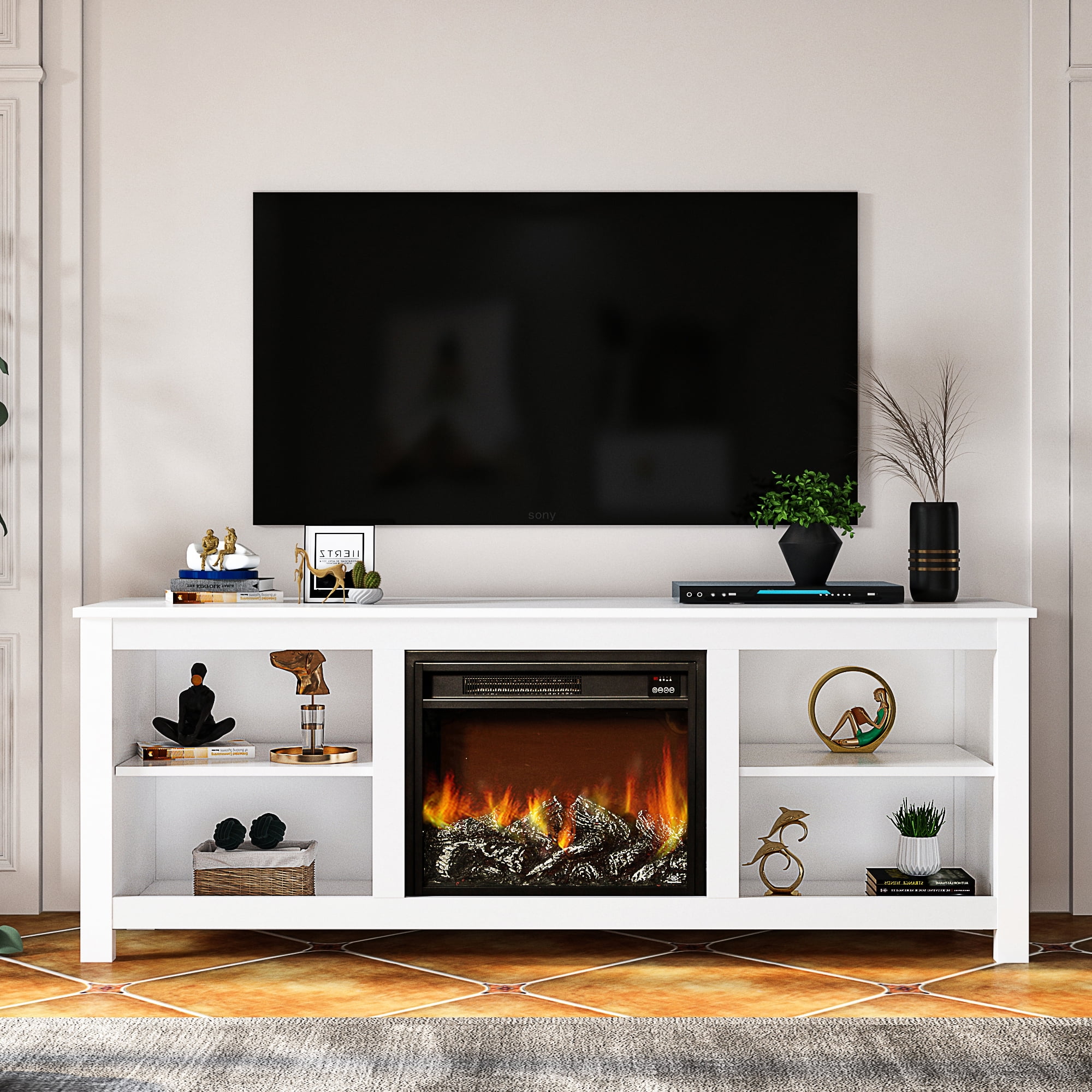 TV Stand with Fireplace for 65 Inch TV, Farmhouse Electric Fireplace TV