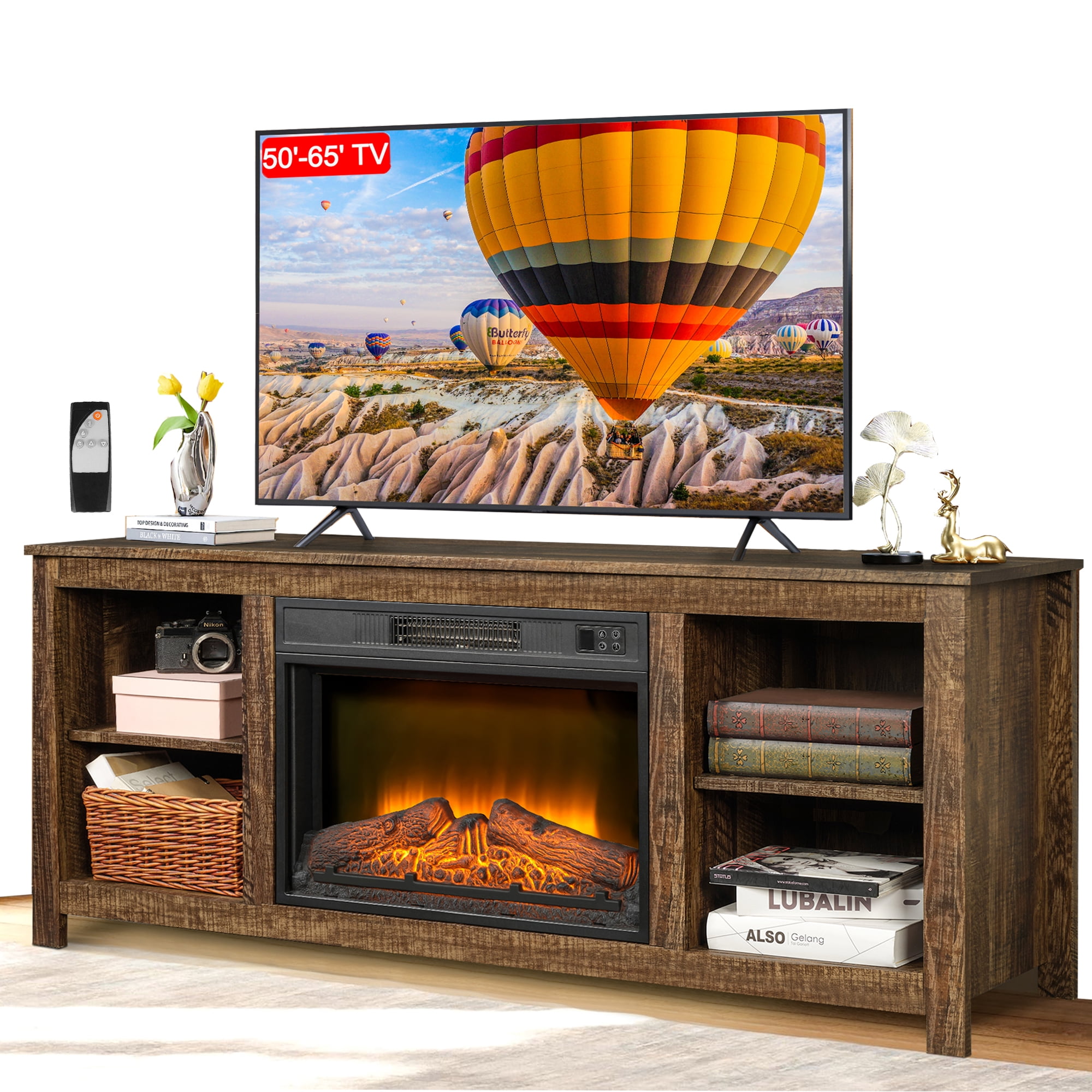 TV Stand with Fireplace for 65''TV, Farmhouse Entertainment Center & TV