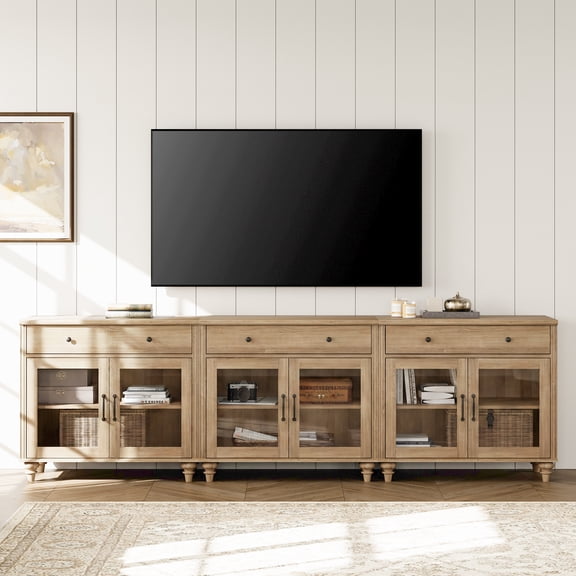 TV Stand For 100 Inch TV Inch TV, 3-In-1 TV Console Table For 75/80/85/90 Inch TV, Entertainment Center With 3 Drawers And 6 Doors, Oak
